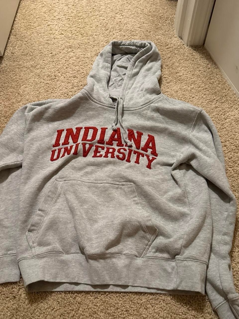 Gray Pullover Hoodie with Red Lettering